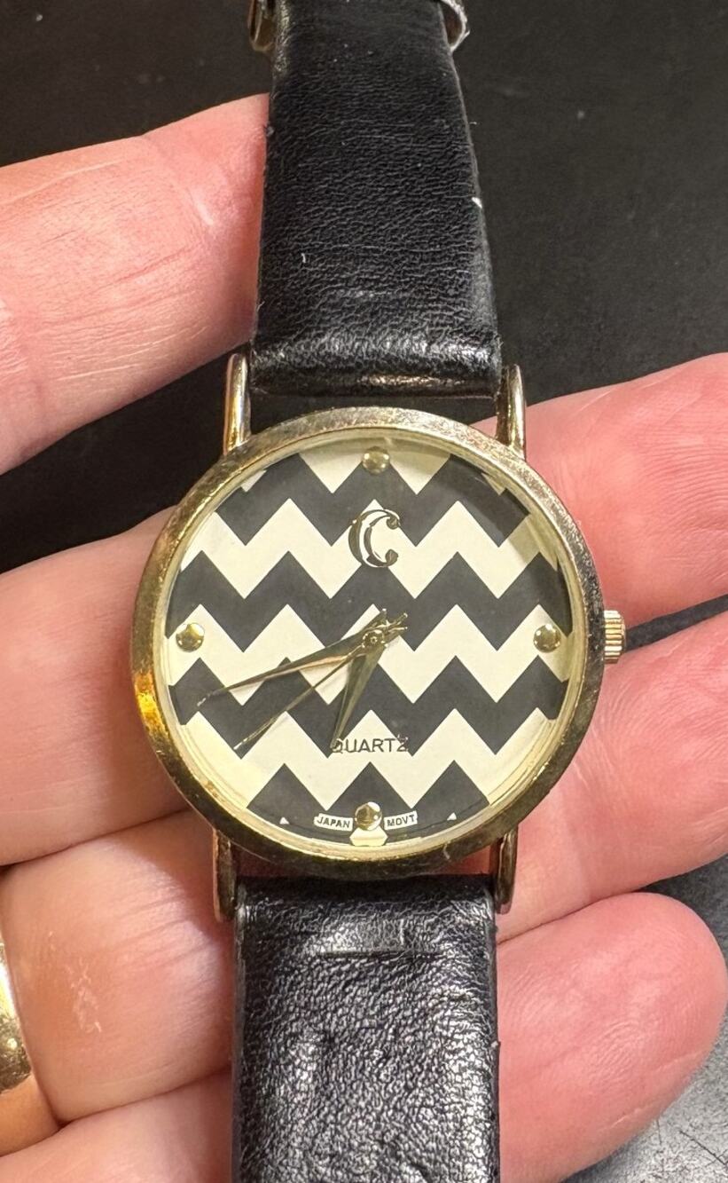 Women's 33mm Gold Tone Charming Charlie Watch, Black and White Face